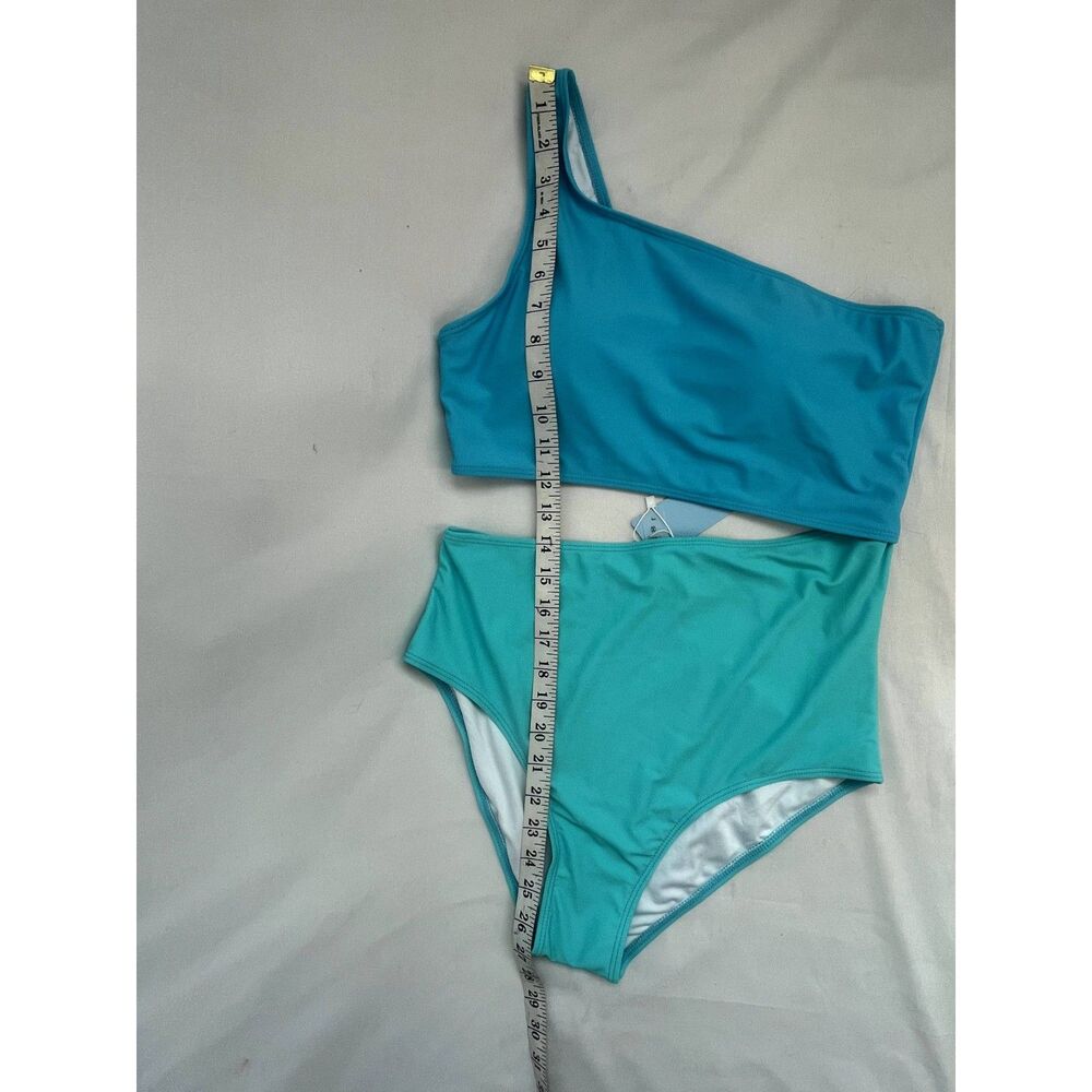 Yonique NWT One Piece Swimsuit One Shoulder Cutout Monokini Blue Turquoise sz L - Picture 12 of 12